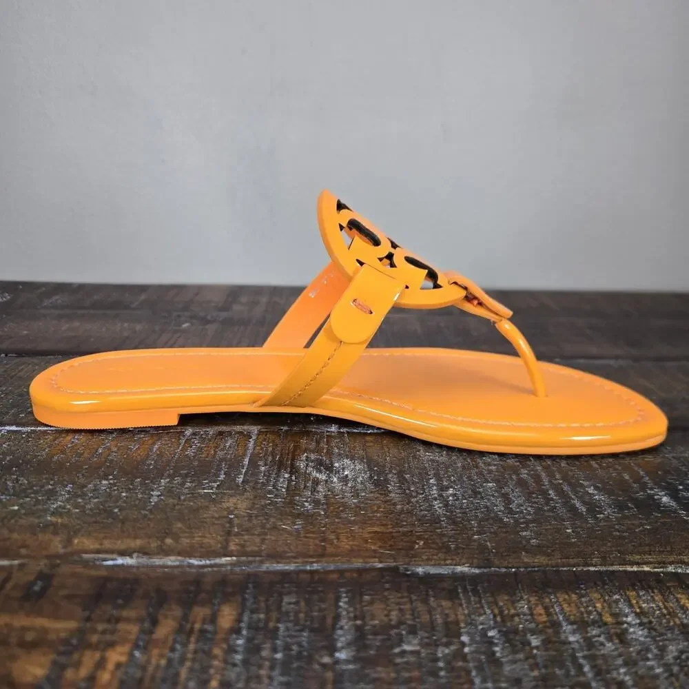 NEW Tory Burch Metal Miller Leather Womens Size 6 Logo Sandal Flip Flops Orange